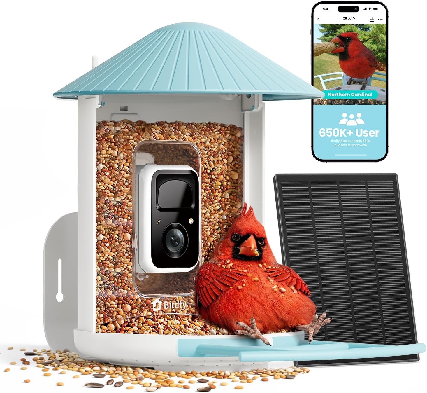 Smart Bird Feeder 2K HD AI Camera Solar Powered Wireless Bird Watching