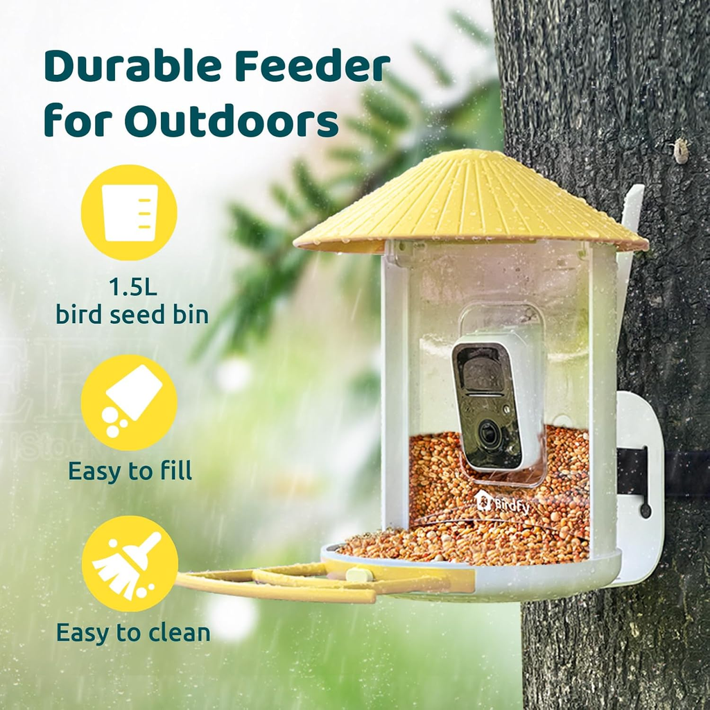 Smart Bird Feeder 2K HD AI Camera Solar Powered Wireless Bird Watching