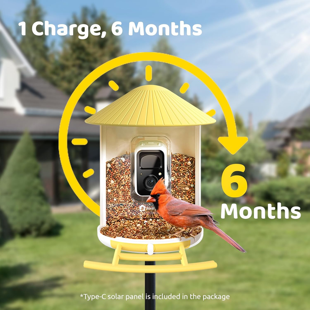 Smart Bird Feeder 2K HD AI Camera Solar Powered Wireless Bird Watching