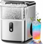 Countertop Nugget Ice Maker, Ready in 7 Mins, 35Lbs/24H Pebble Pellet Sonic Ice Machine, Self-Cleaning Stainless Steel Ice Maker with Ice Scoop & Basket for Home Kitchen Use