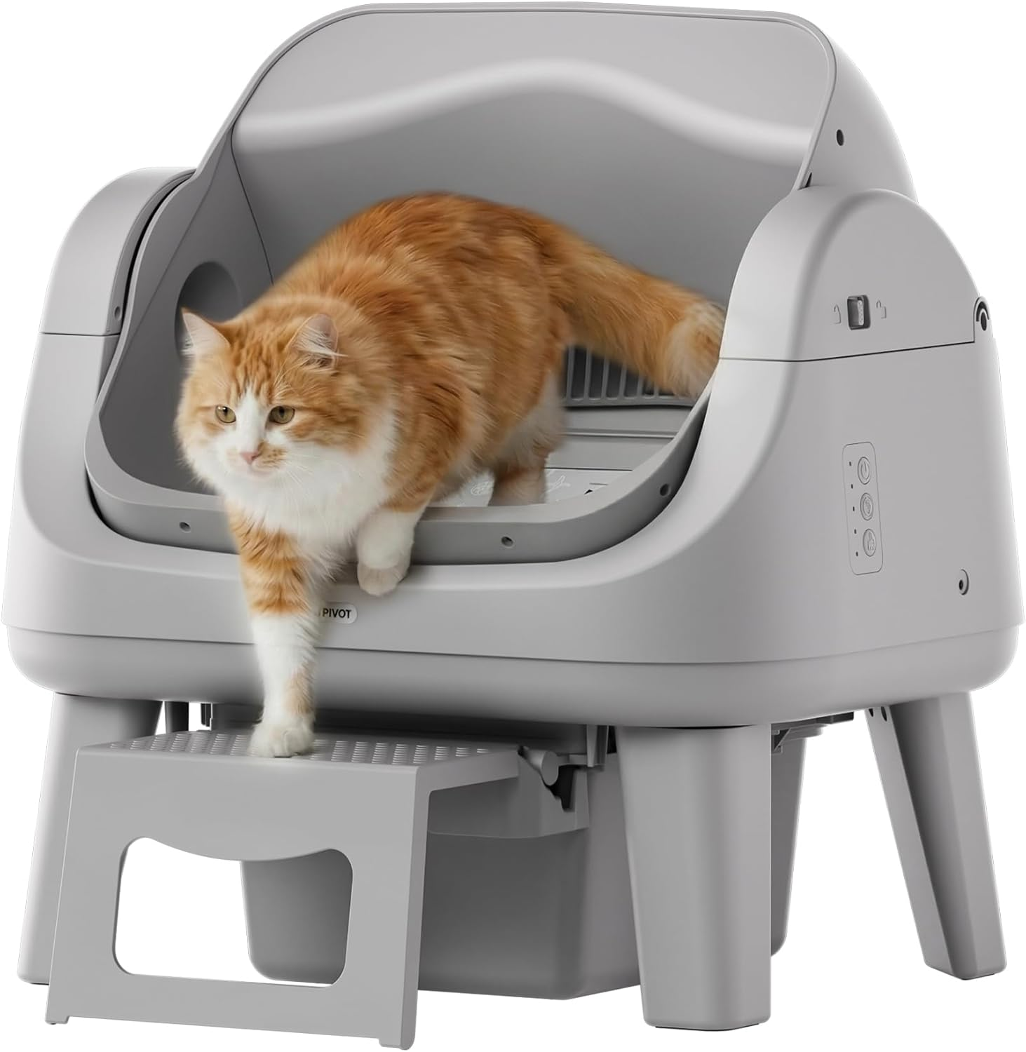 Dark Grey Open‑Top Self‑Cleaning Automatic Cat Litter Box, 7 Pairs of Safety Sensors with Anti‑Pinch Protection, Easy‑Access Step Design for Senior Cats