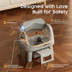 Dark Grey Open‑Top Self‑Cleaning Automatic Cat Litter Box, 7 Pairs of Safety Sensors with Anti‑Pinch Protection, Easy‑Access Step Design for Senior Cats