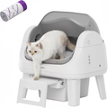 White‑Grey Open‑Top Self‑Cleaning Automatic Cat Litter Box, 7 Pairs of Safety Sensors with Anti‑Pinch Protection, Easy‑Access Step for Senior Cats