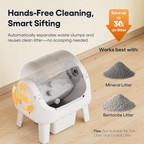White‑Grey Open‑Top Self‑Cleaning Automatic Cat Litter Box, 7 Pairs of Safety Sensors with Anti‑Pinch Protection, Easy‑Access Step for Senior Cats