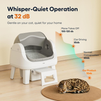 White‑Grey Open‑Top Self‑Cleaning Automatic Cat Litter Box, 7 Pairs of Safety Sensors with Anti‑Pinch Protection, Easy‑Access Step for Senior Cats