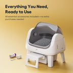 White‑Grey Open‑Top Self‑Cleaning Automatic Cat Litter Box, 7 Pairs of Safety Sensors with Anti‑Pinch Protection, Easy‑Access Step for Senior Cats