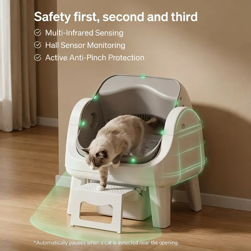Hassle‑Free Auto Scooping | AutoScooper 12 Lite Open‑Top Cat Litter Box, 7 Safety Sensors Anti‑Pinch for Senior Cats