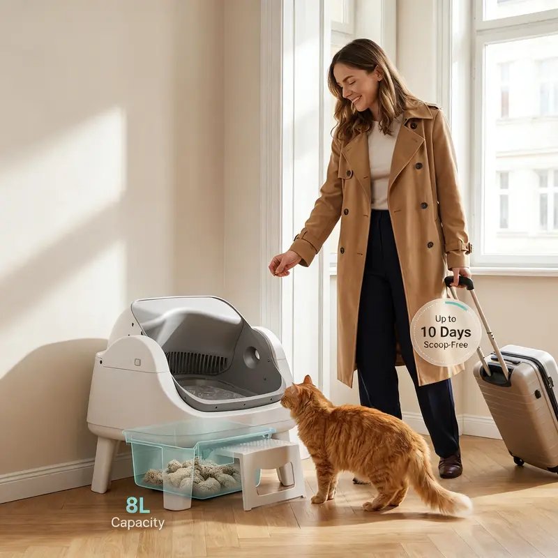Hassle‑Free Auto Scooping | AutoScooper 12 Lite Open‑Top Cat Litter Box, 7 Safety Sensors Anti‑Pinch for Senior Cats