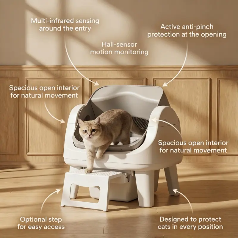 Hassle‑Free Auto Scooping | AutoScooper 12 Lite Open‑Top Cat Litter Box, 7 Safety Sensors Anti‑Pinch for Senior Cats
