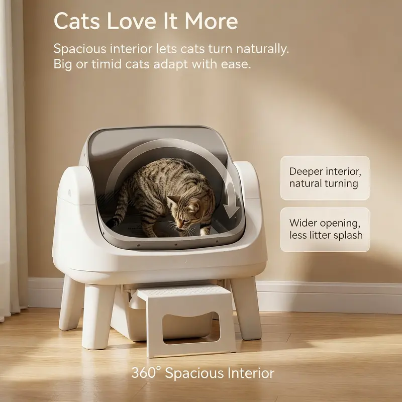 Hassle‑Free Auto Scooping | AutoScooper 12 Lite Open‑Top Cat Litter Box, 7 Safety Sensors Anti‑Pinch for Senior Cats