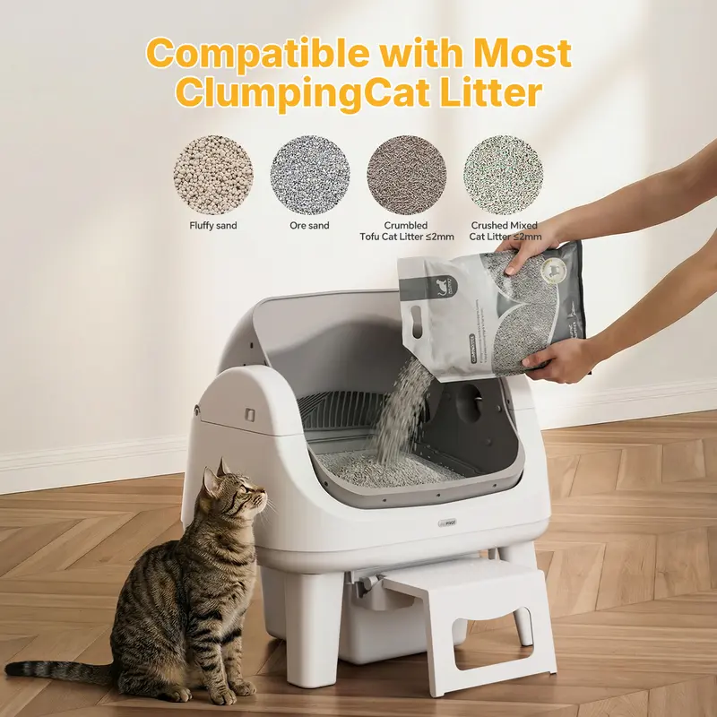 Hassle‑Free Auto Scooping | AutoScooper 12 Lite Open‑Top Cat Litter Box, 7 Safety Sensors Anti‑Pinch for Senior Cats