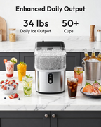 Countertop Nugget Ice Maker, Ready in 7 Mins, 35Lbs/24H Pebble Pellet Sonic Ice Machine, Self-Cleaning Stainless Steel Ice Maker with Ice Scoop & Basket for Home Kitchen Use
