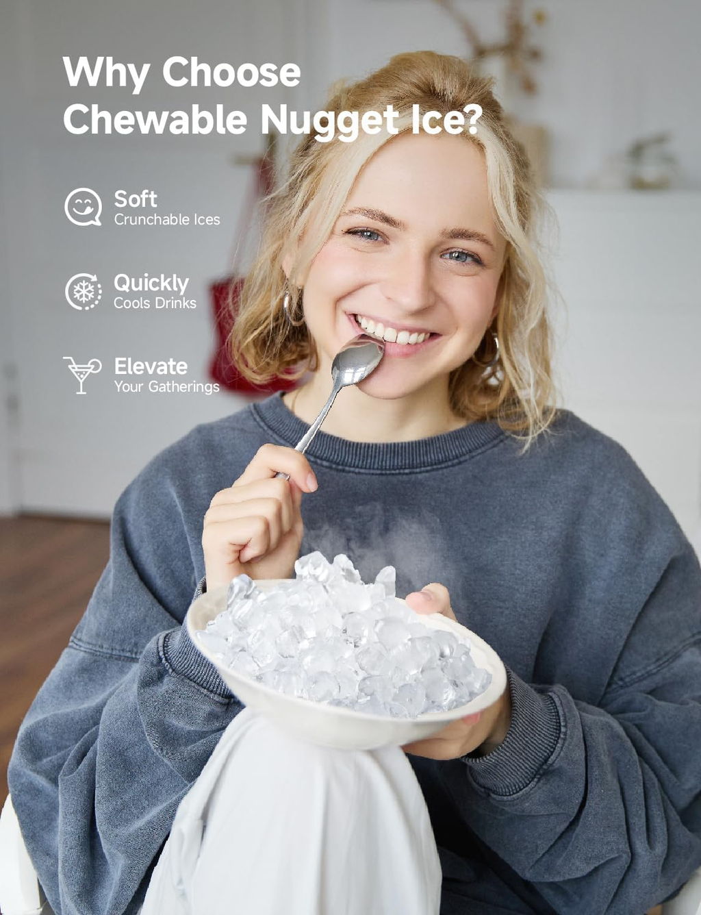 40Lbs/24H Countertop Pebble Ice Maker, Self-Cleaning Sonic Nugget Pellet Ice Machine with Scoop and Basket for Household Use