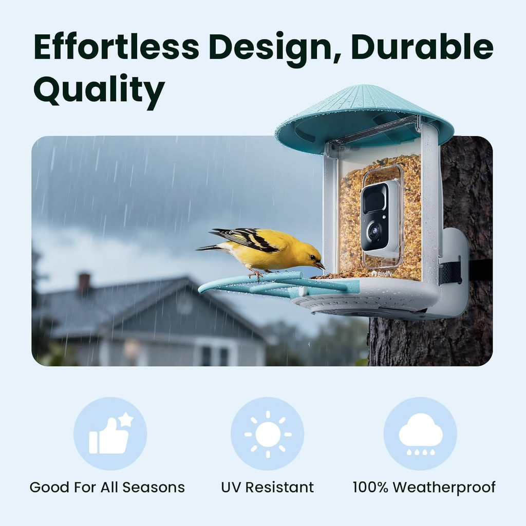 Smart Bird Feeder 2K HD AI Camera Solar Powered Wireless Bird Watching