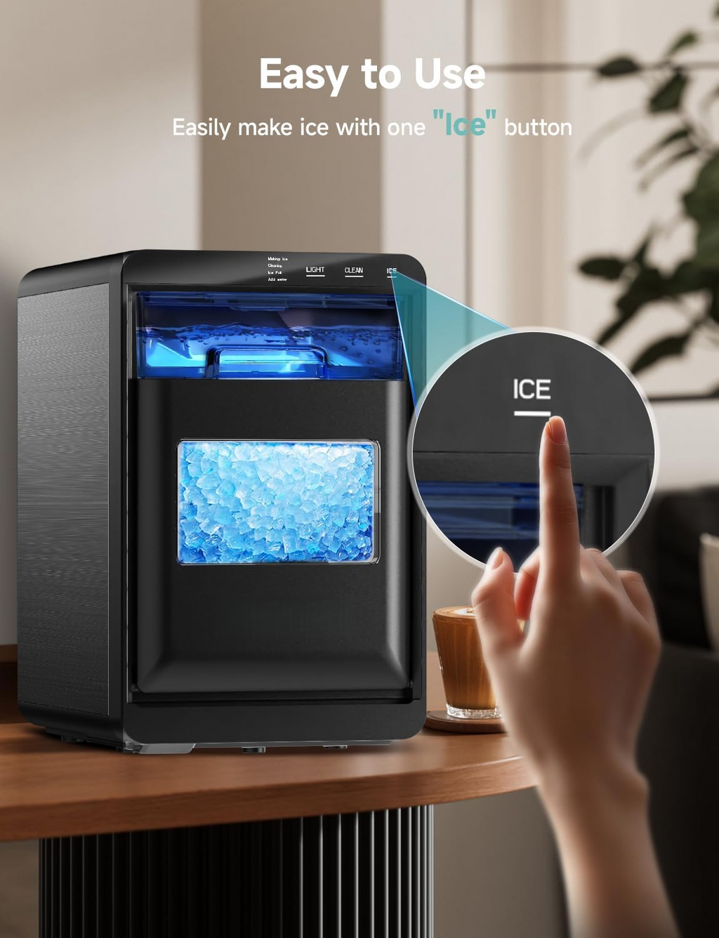 40Lbs/24H Countertop Pebble Ice Maker, Self-Cleaning Sonic Nugget Pellet Ice Machine with Scoop and Basket for Household Use