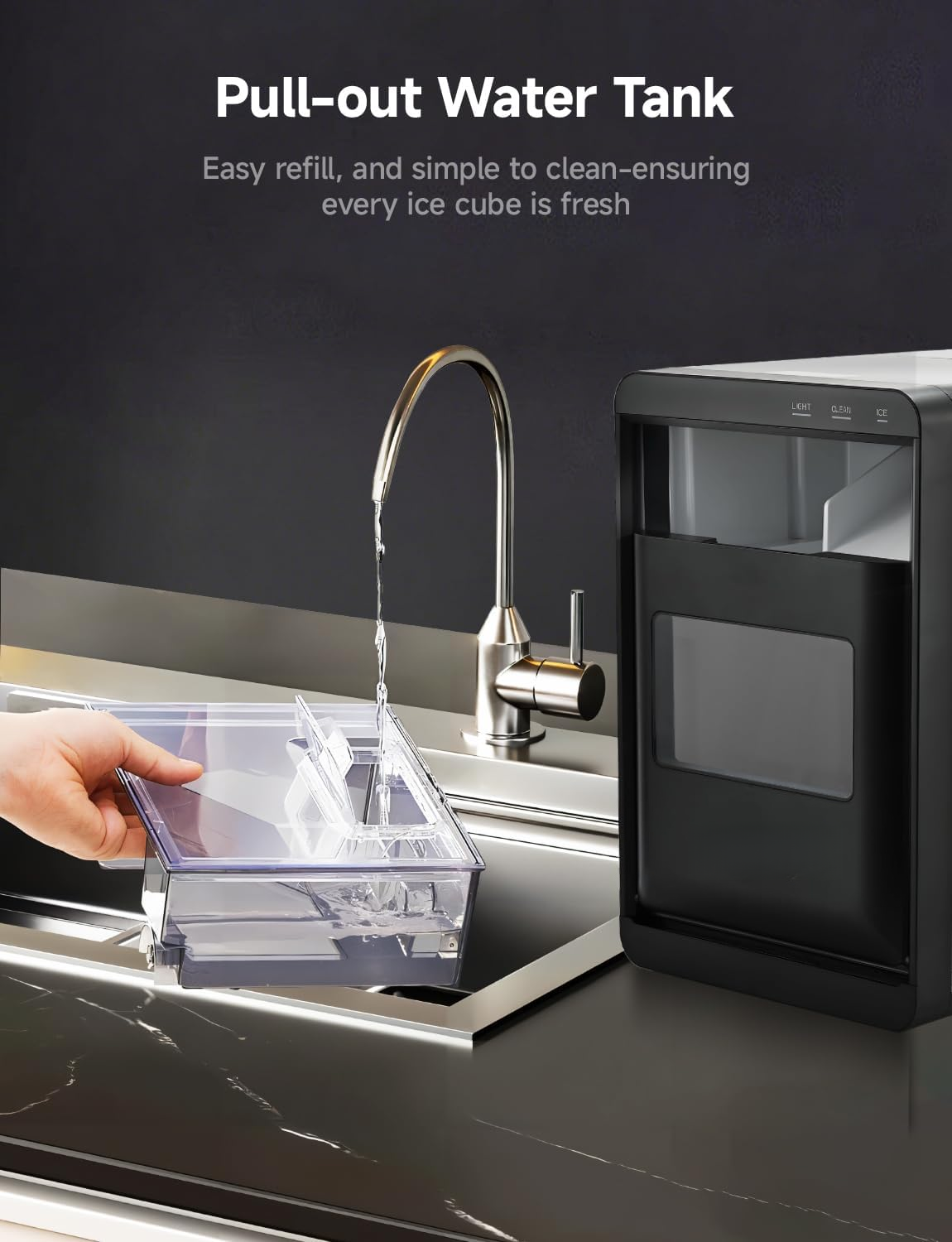 40Lbs/24H Countertop Pebble Ice Maker, Self-Cleaning Sonic Nugget Pellet Ice Machine with Scoop and Basket for Household Use