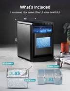 40Lbs/24H Countertop Pebble Ice Maker, Self-Cleaning Sonic Nugget Pellet Ice Machine with Scoop and Basket for Household Use