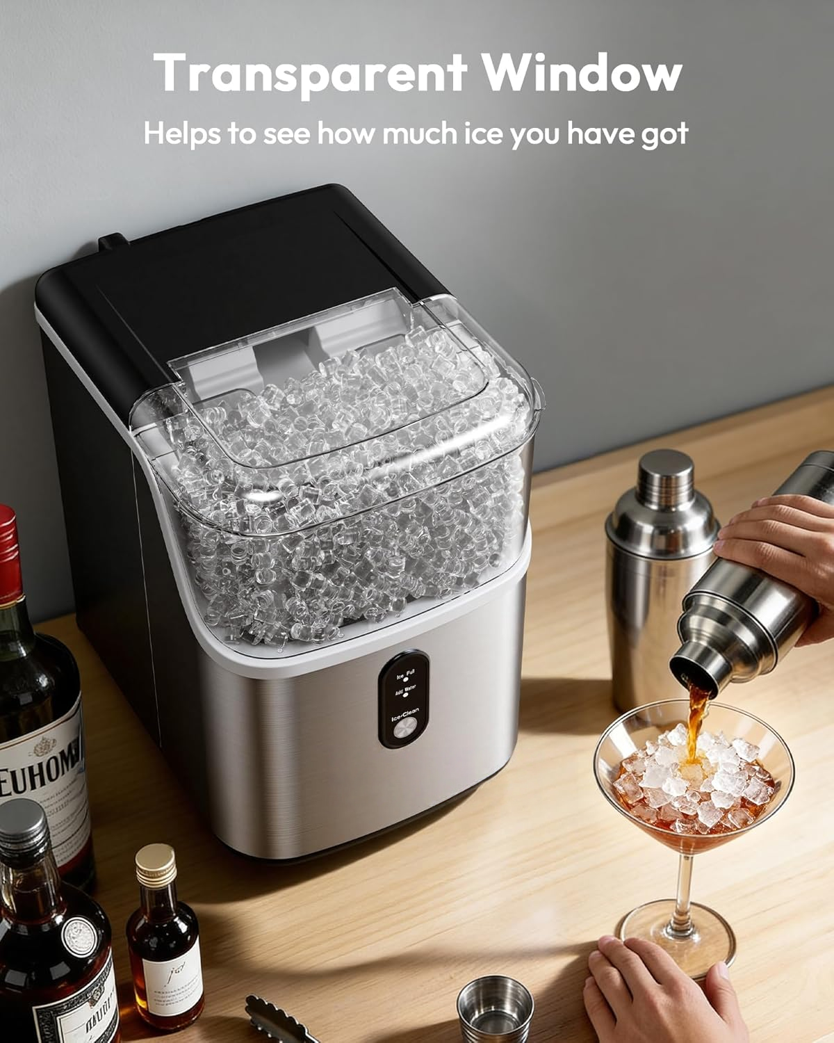 Countertop Nugget Ice Maker, Ready in 7 Mins, 35Lbs/24H Pebble Pellet Sonic Ice Machine, Self-Cleaning Stainless Steel Ice Maker with Ice Scoop & Basket for Home Kitchen Use