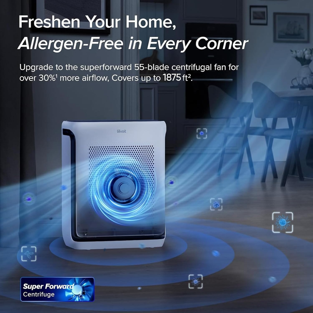 Stop Sneezing! Large Room Air Purifier Covers Up to 1875 Sq.Ft, AHAM Verified with Washable Pre-Filter, Real-Time Air Quality Monitor & Quiet HEPA Sleep Mode for Allergies & Pet Hair Bedrooms